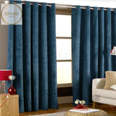 2 Pieces Plain Dyed Velvet Eyelet Curtains-Blue